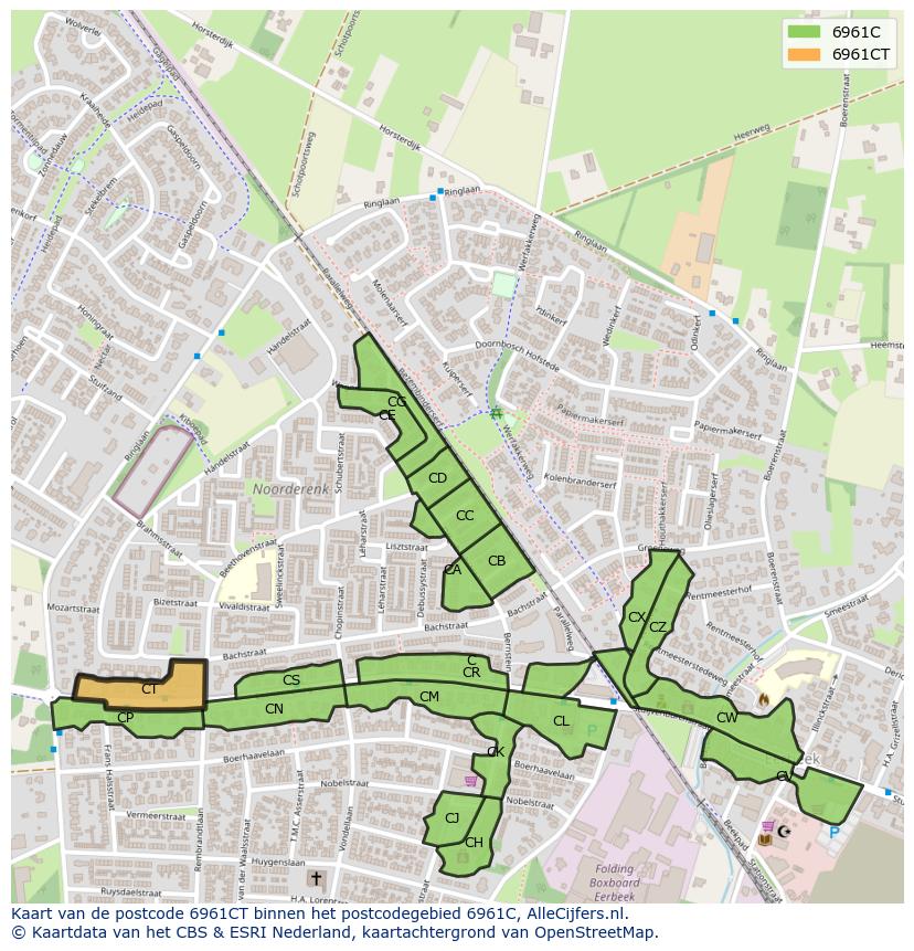 Afbeelding van het postcodegebied 6961 CT op de kaart.