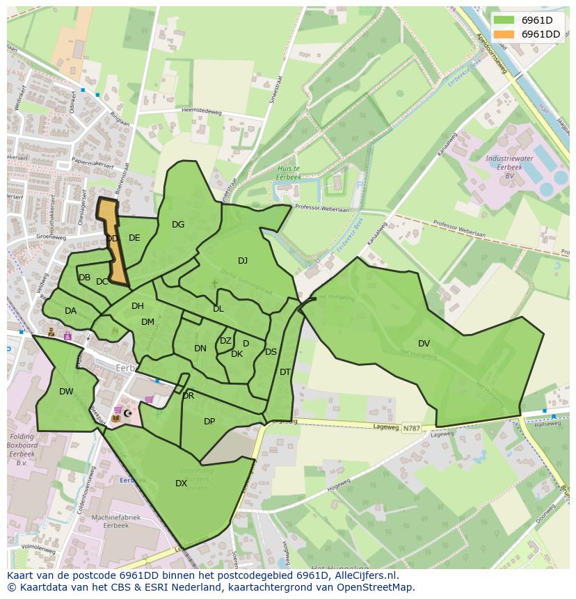 Afbeelding van het postcodegebied 6961 DD op de kaart.