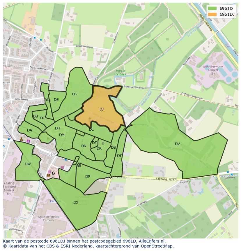 Afbeelding van het postcodegebied 6961 DJ op de kaart.