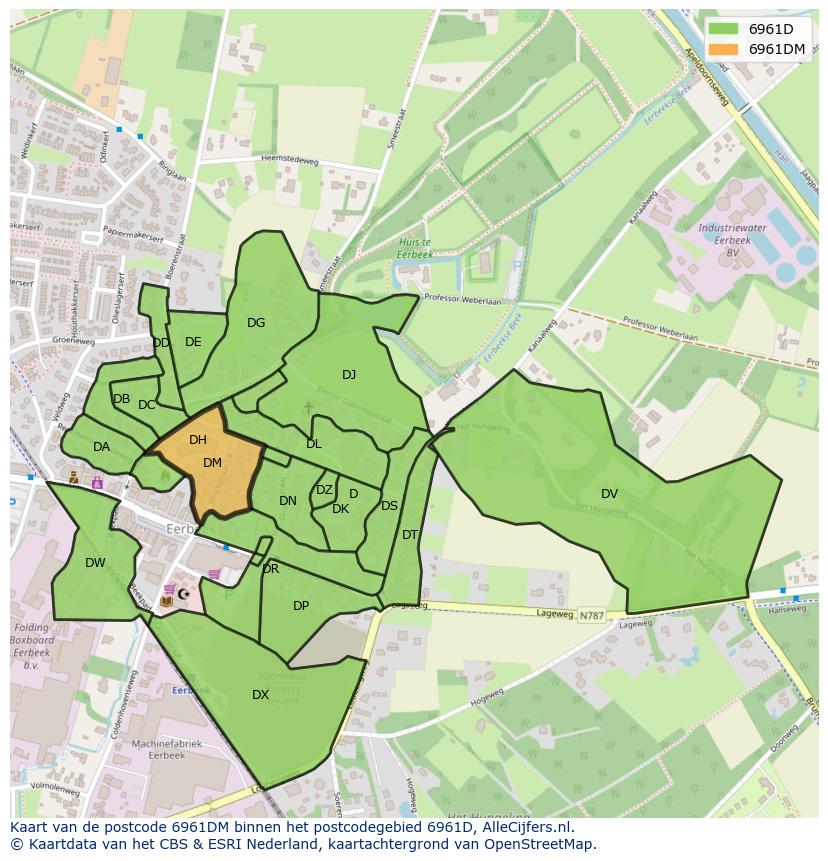 Afbeelding van het postcodegebied 6961 DM op de kaart.