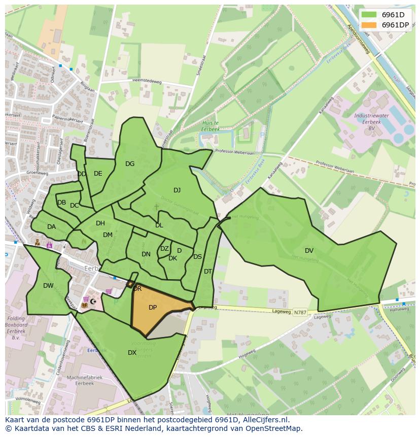 Afbeelding van het postcodegebied 6961 DP op de kaart.
