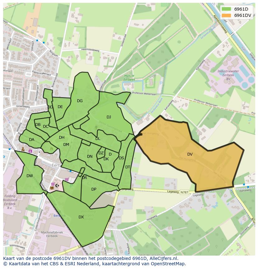 Afbeelding van het postcodegebied 6961 DV op de kaart.