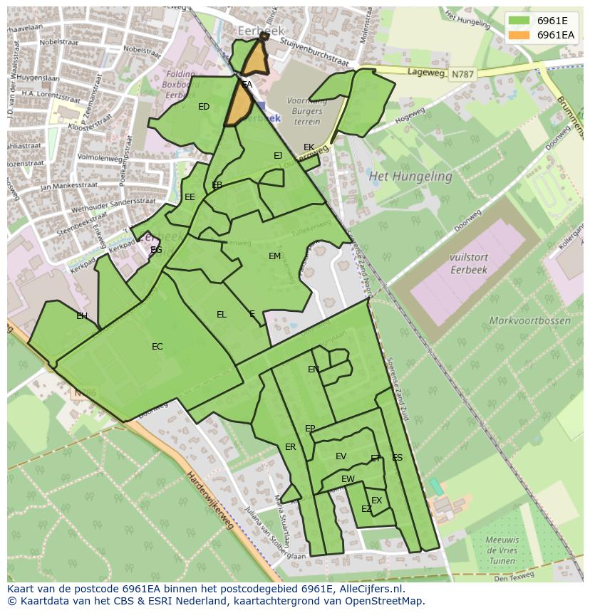 Afbeelding van het postcodegebied 6961 EA op de kaart.