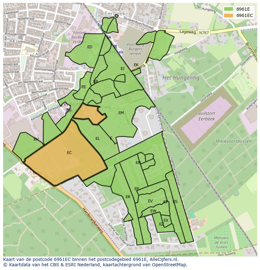 Afbeelding van het postcodegebied 6961 EC op de kaart.