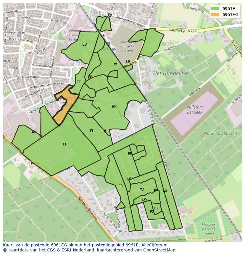 Afbeelding van het postcodegebied 6961 EG op de kaart.