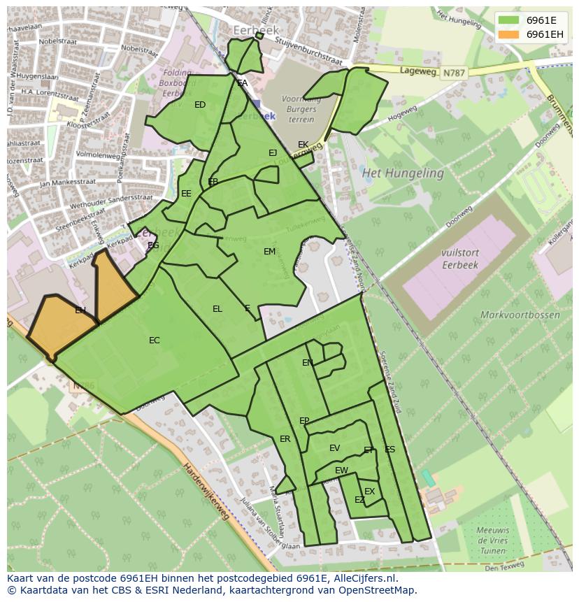 Afbeelding van het postcodegebied 6961 EH op de kaart.