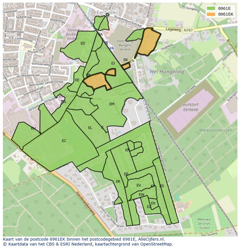 Afbeelding van het postcodegebied 6961 EK op de kaart.