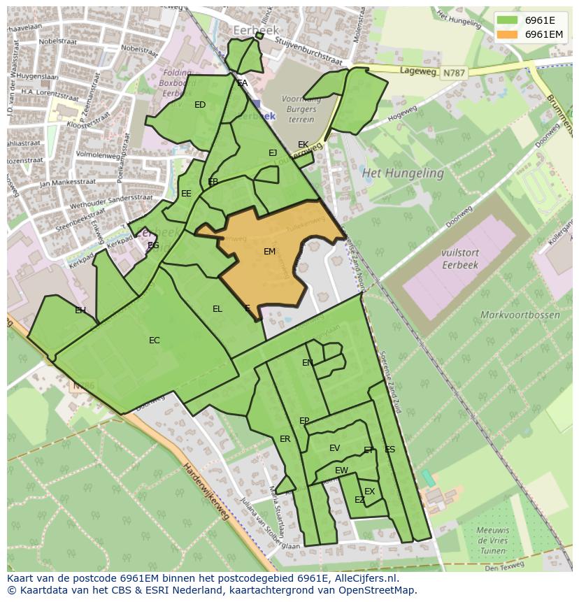 Afbeelding van het postcodegebied 6961 EM op de kaart.