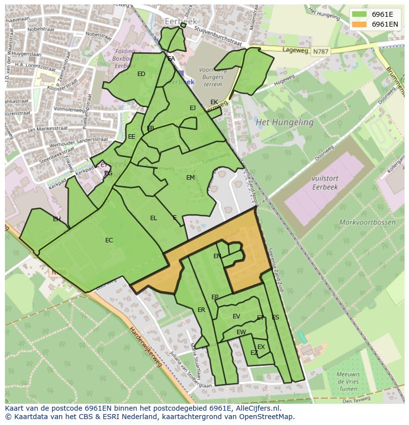 Afbeelding van het postcodegebied 6961 EN op de kaart.