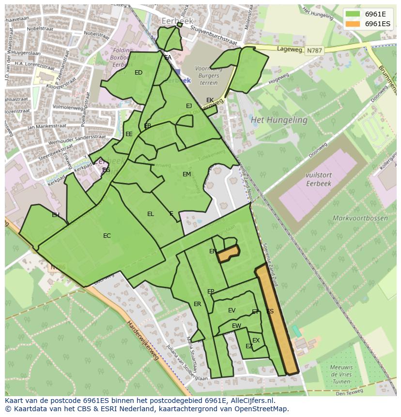 Afbeelding van het postcodegebied 6961 ES op de kaart.