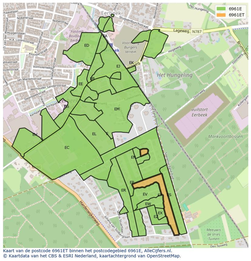 Afbeelding van het postcodegebied 6961 ET op de kaart.