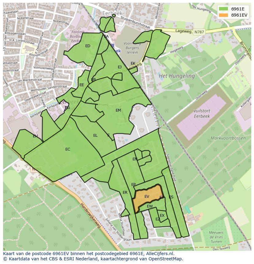 Afbeelding van het postcodegebied 6961 EV op de kaart.