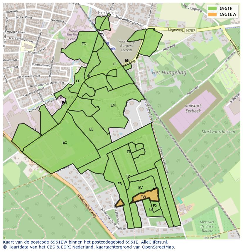 Afbeelding van het postcodegebied 6961 EW op de kaart.