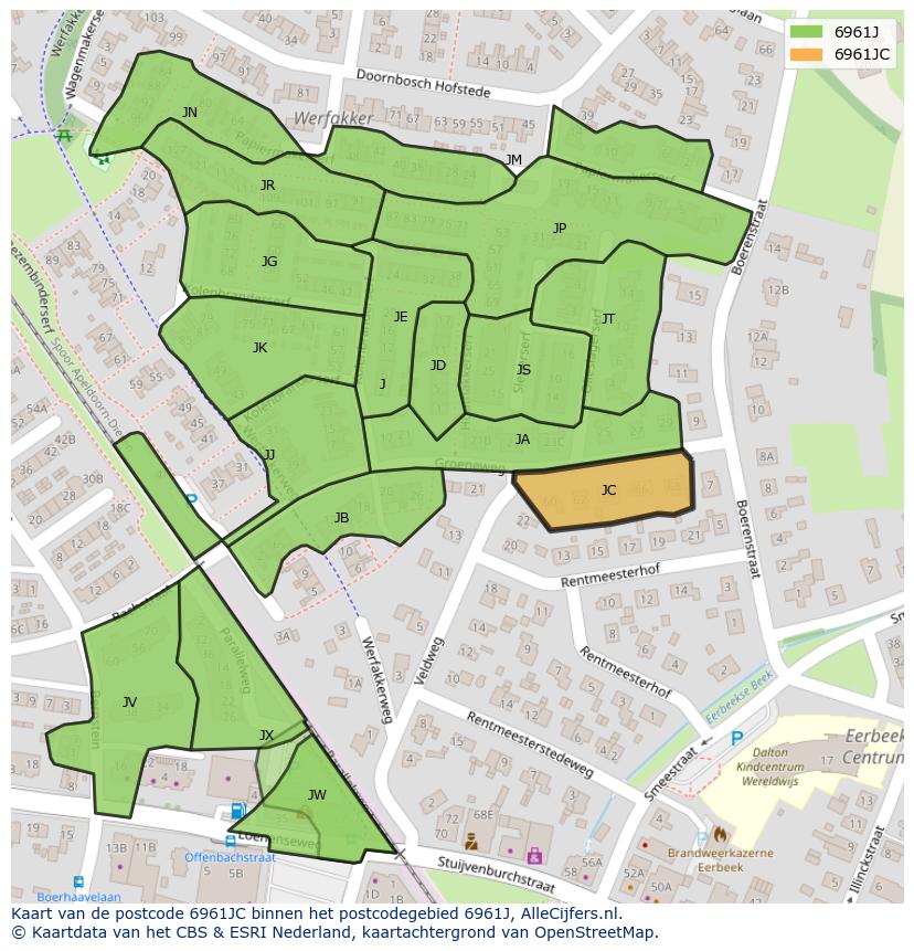 Afbeelding van het postcodegebied 6961 JC op de kaart.
