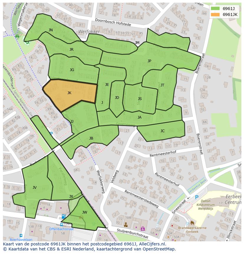 Afbeelding van het postcodegebied 6961 JK op de kaart.