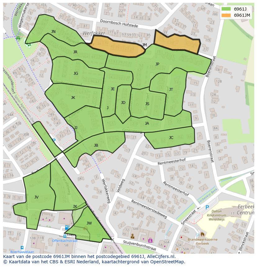 Afbeelding van het postcodegebied 6961 JM op de kaart.
