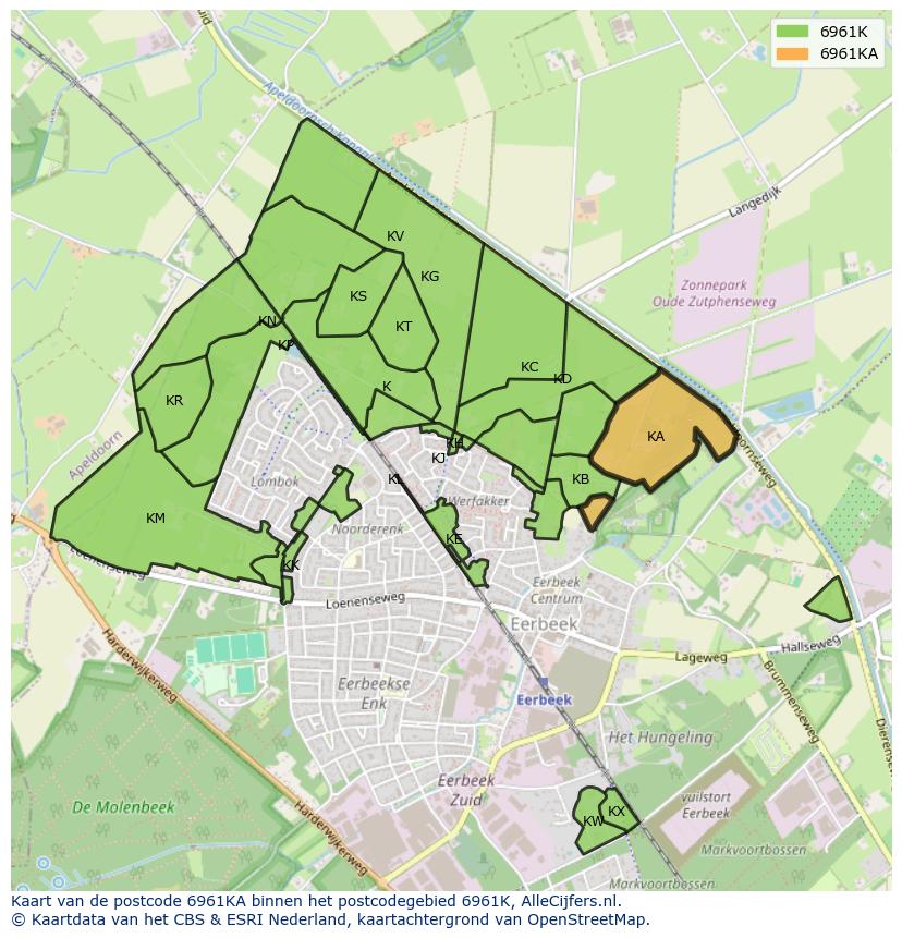 Afbeelding van het postcodegebied 6961 KA op de kaart.