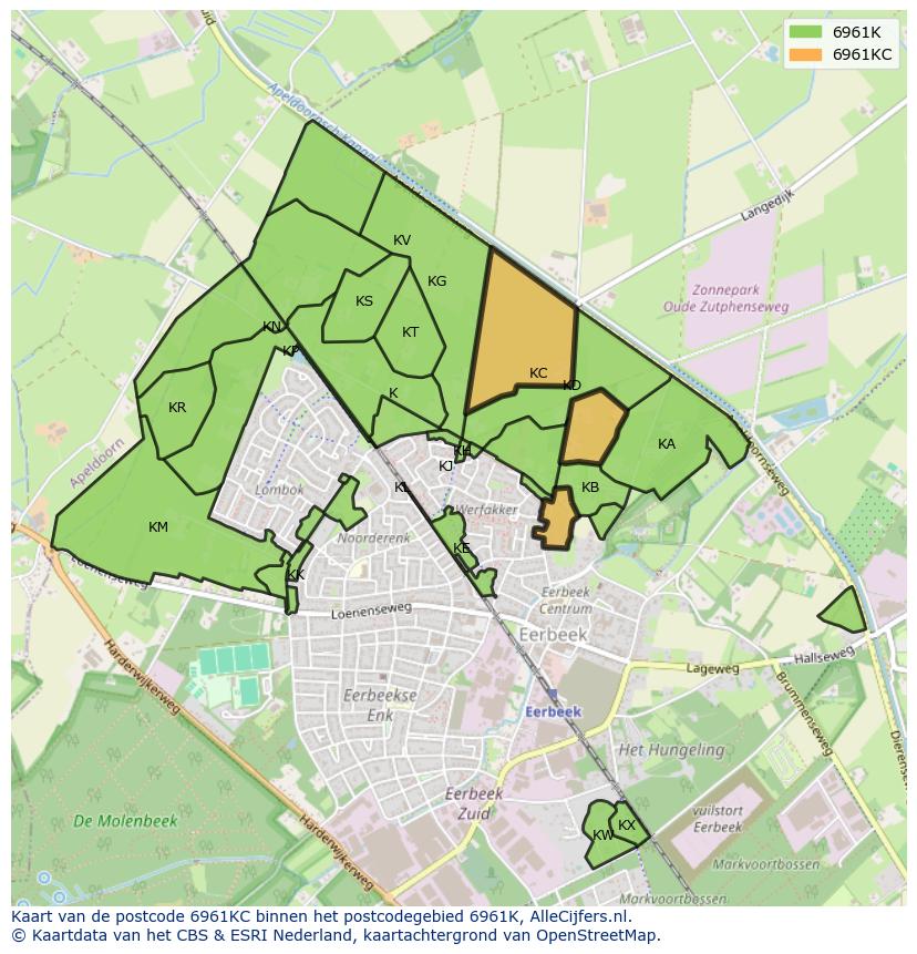 Afbeelding van het postcodegebied 6961 KC op de kaart.