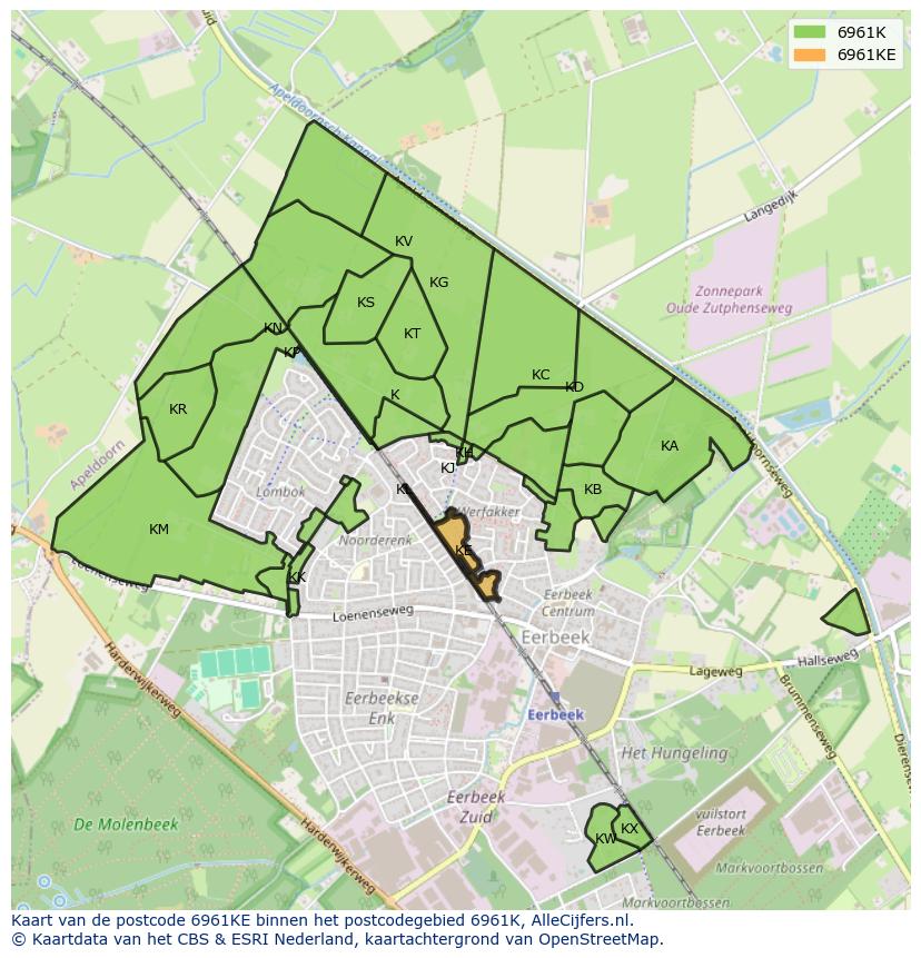 Afbeelding van het postcodegebied 6961 KE op de kaart.