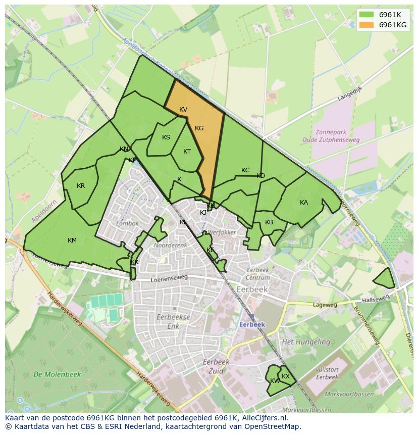 Afbeelding van het postcodegebied 6961 KG op de kaart.