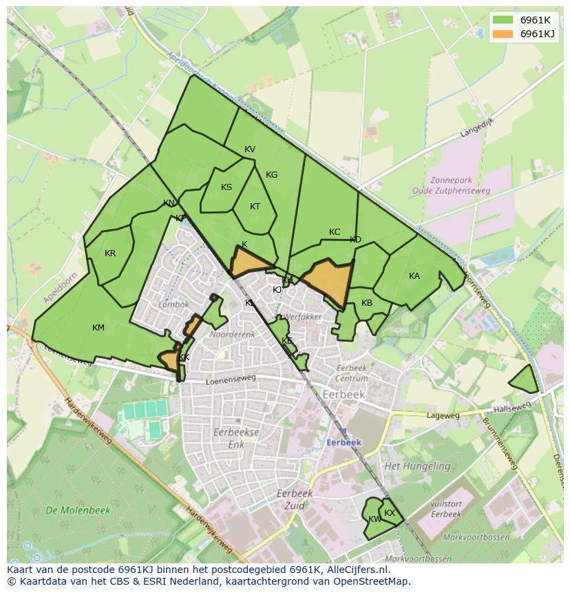 Afbeelding van het postcodegebied 6961 KJ op de kaart.