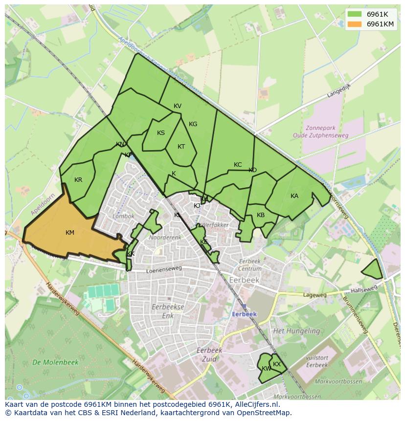 Afbeelding van het postcodegebied 6961 KM op de kaart.