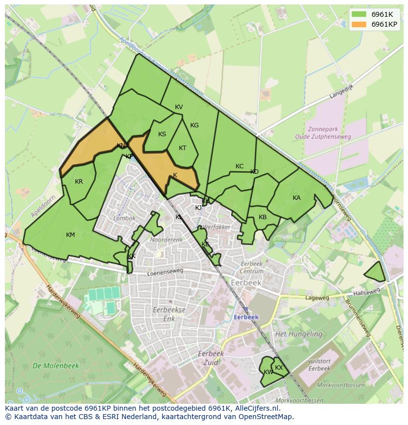 Afbeelding van het postcodegebied 6961 KP op de kaart.