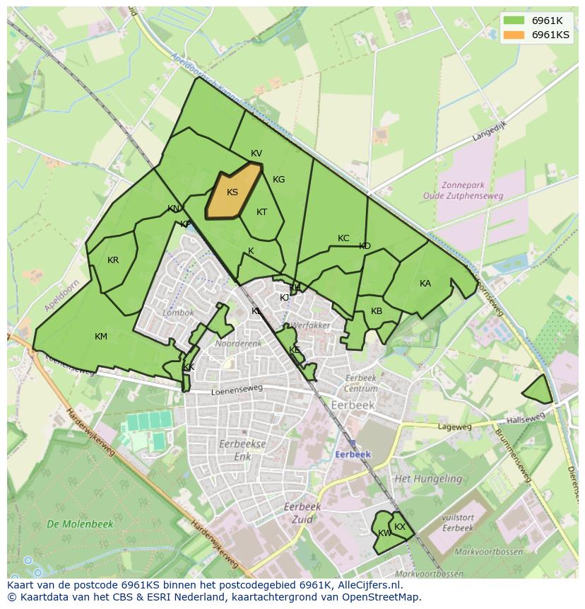 Afbeelding van het postcodegebied 6961 KS op de kaart.