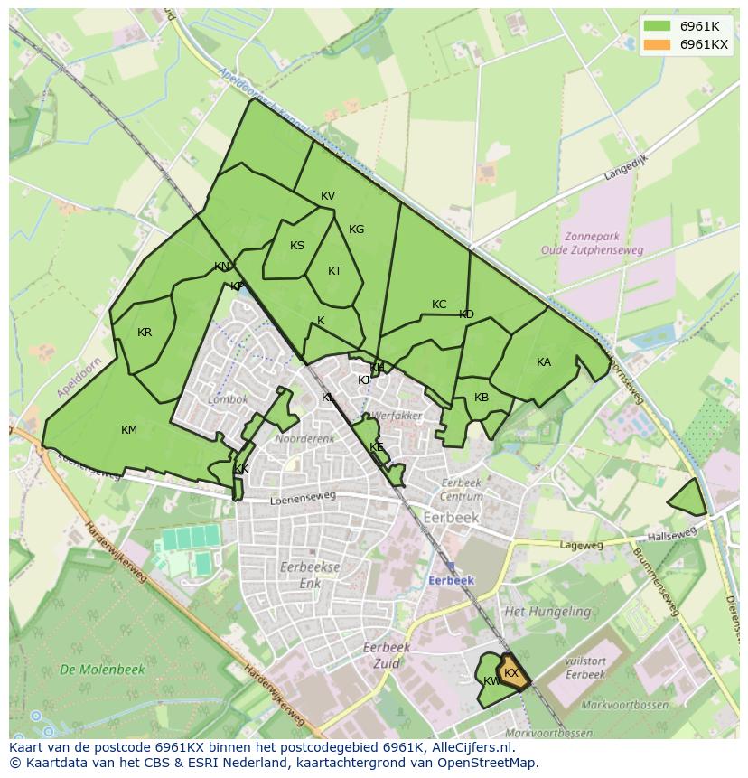 Afbeelding van het postcodegebied 6961 KX op de kaart.