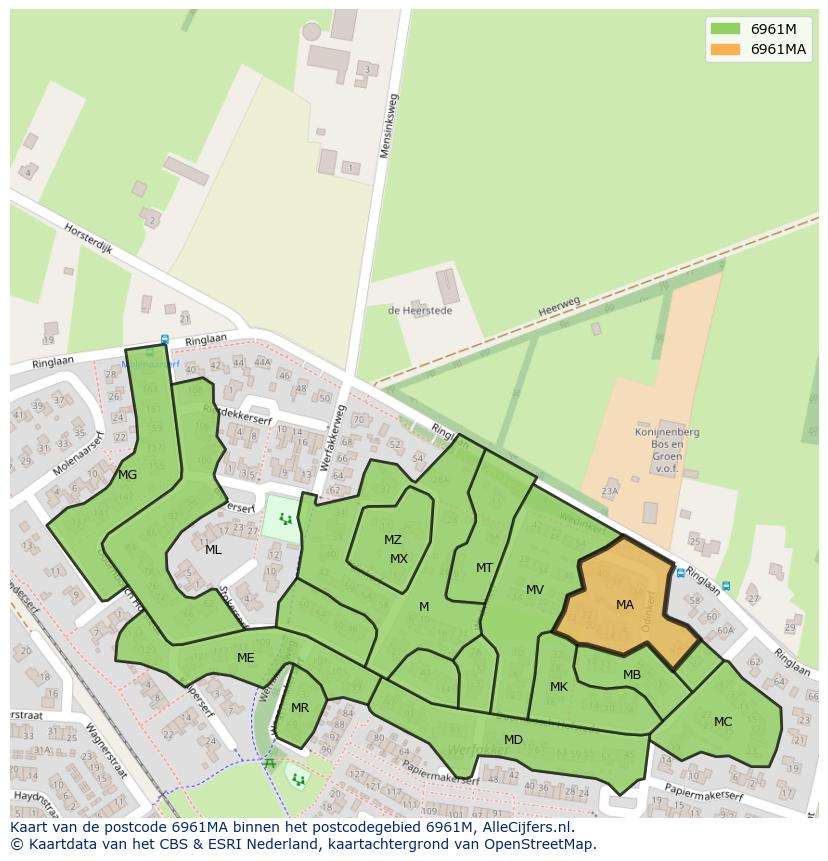 Afbeelding van het postcodegebied 6961 MA op de kaart.