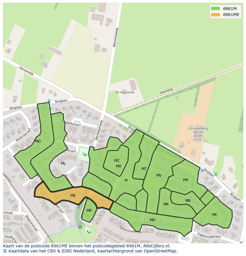 Afbeelding van het postcodegebied 6961 ME op de kaart.