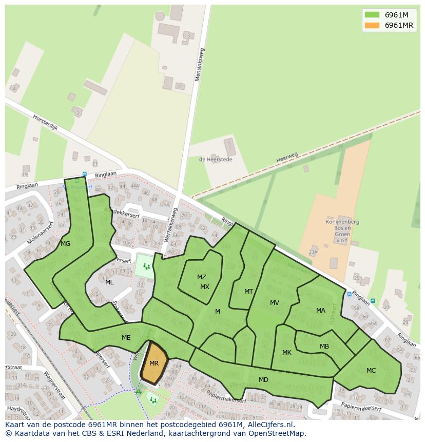 Afbeelding van het postcodegebied 6961 MR op de kaart.