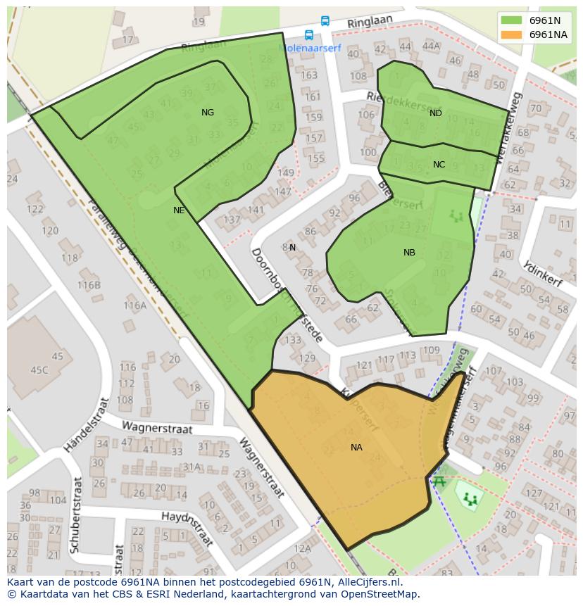 Afbeelding van het postcodegebied 6961 NA op de kaart.