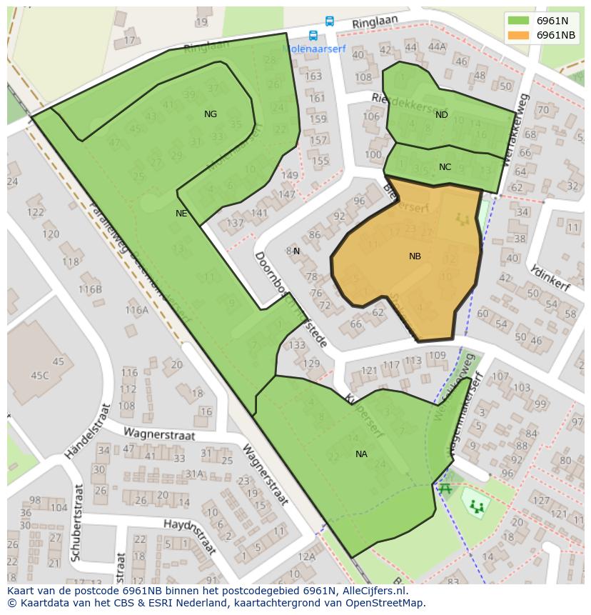 Afbeelding van het postcodegebied 6961 NB op de kaart.
