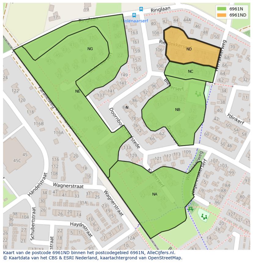 Afbeelding van het postcodegebied 6961 ND op de kaart.