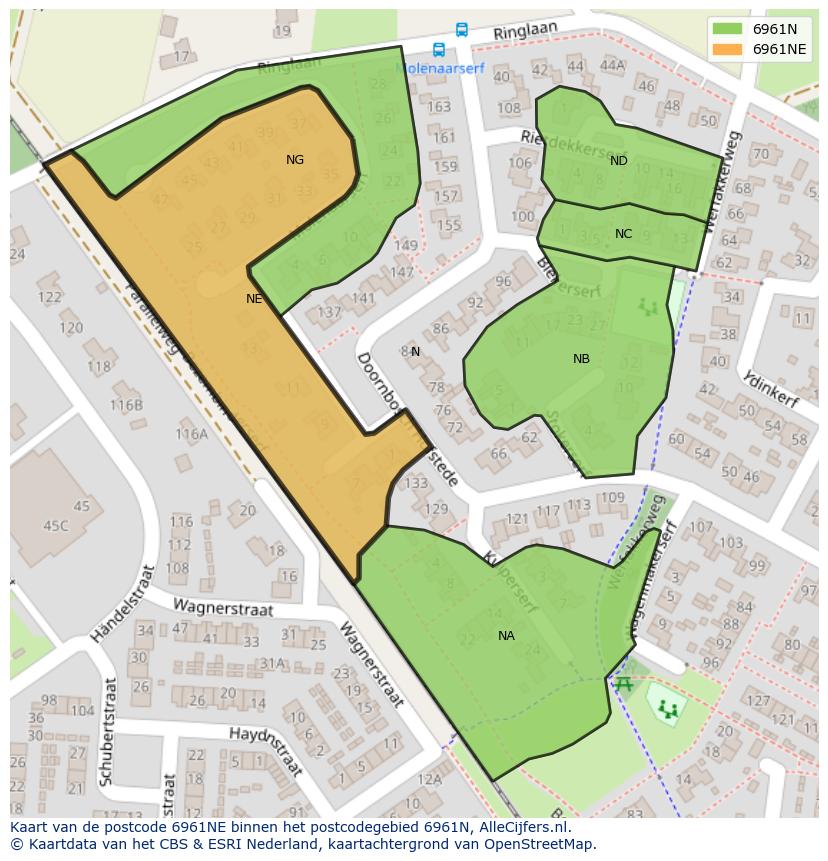 Afbeelding van het postcodegebied 6961 NE op de kaart.