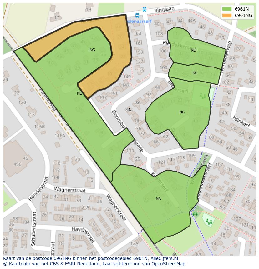 Afbeelding van het postcodegebied 6961 NG op de kaart.