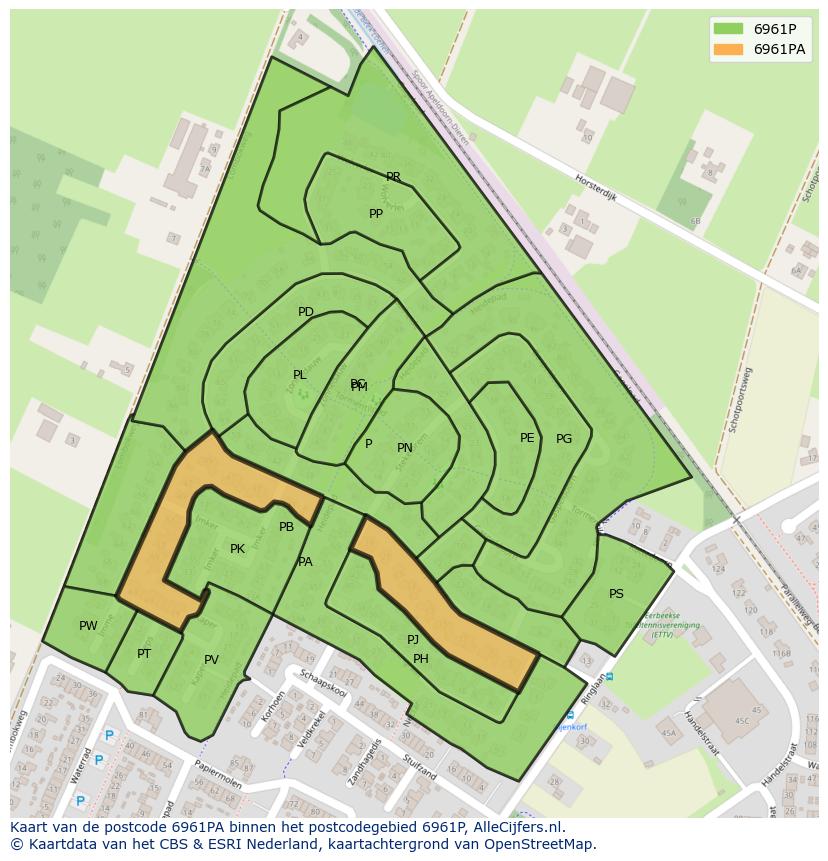 Afbeelding van het postcodegebied 6961 PA op de kaart.