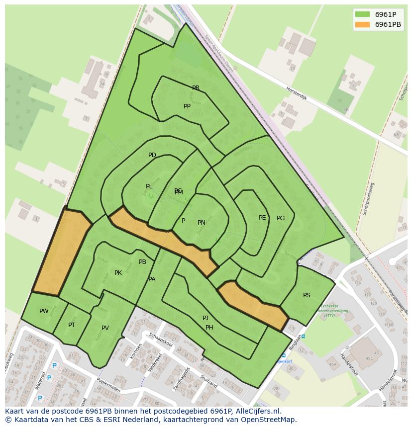 Afbeelding van het postcodegebied 6961 PB op de kaart.