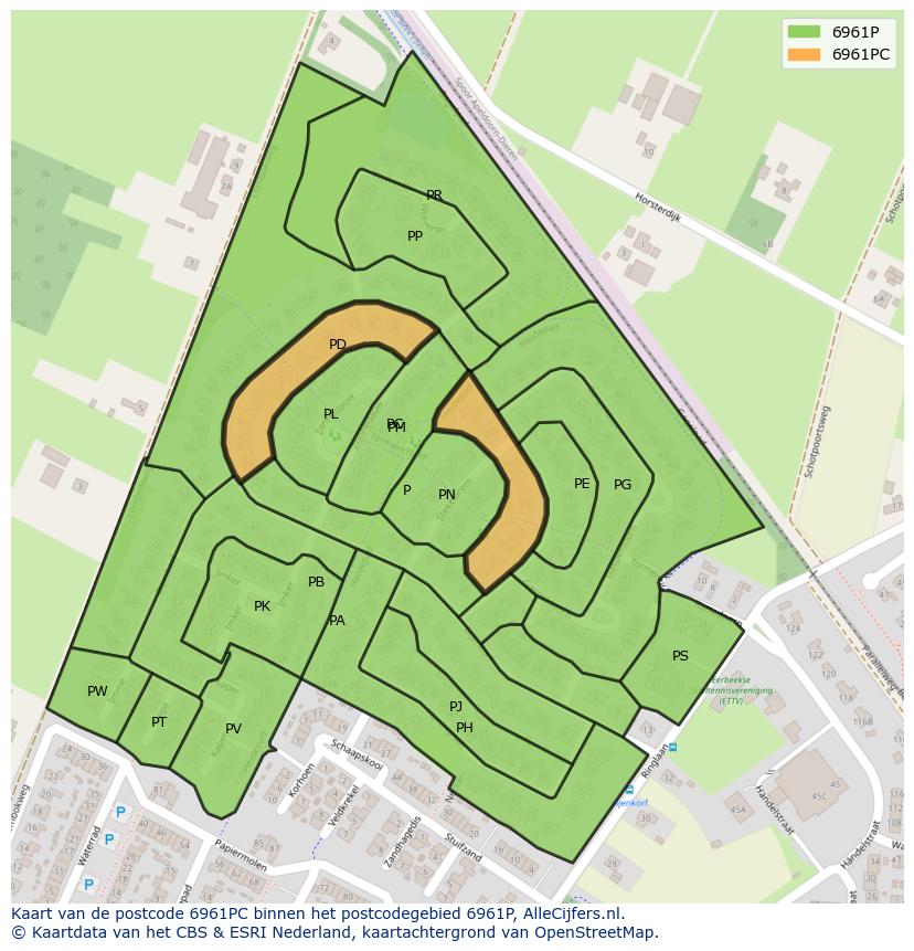 Afbeelding van het postcodegebied 6961 PC op de kaart.