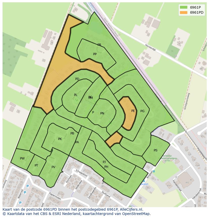 Afbeelding van het postcodegebied 6961 PD op de kaart.