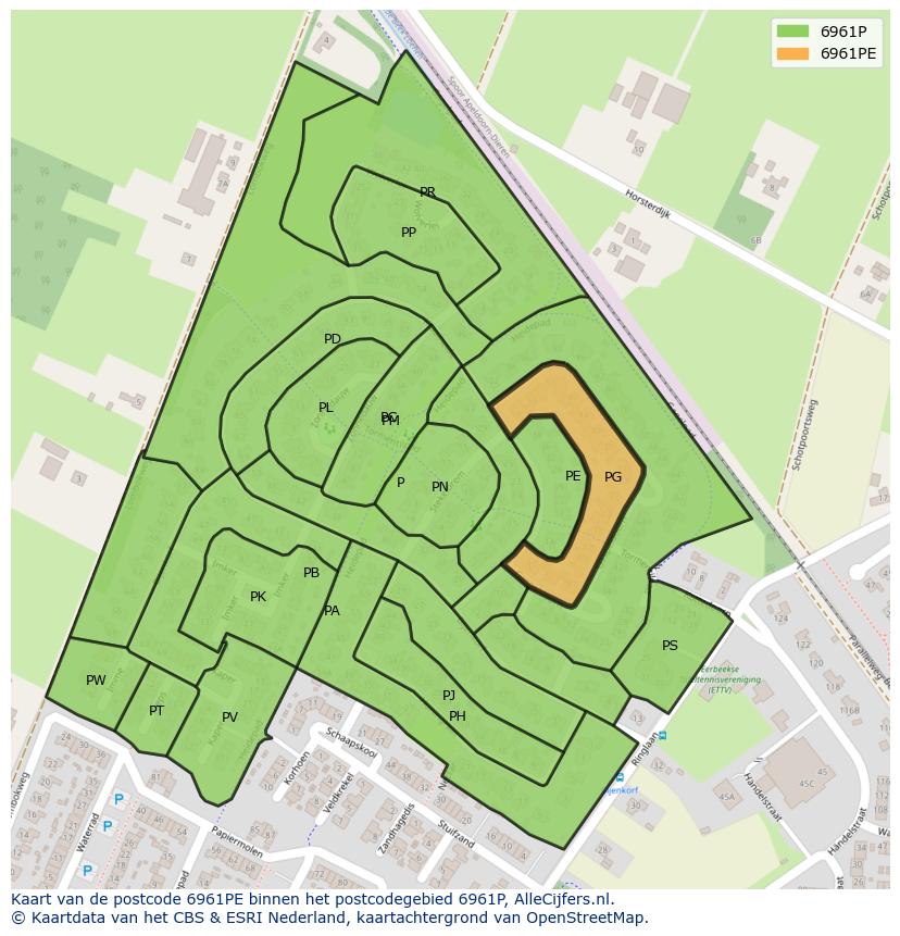 Afbeelding van het postcodegebied 6961 PE op de kaart.