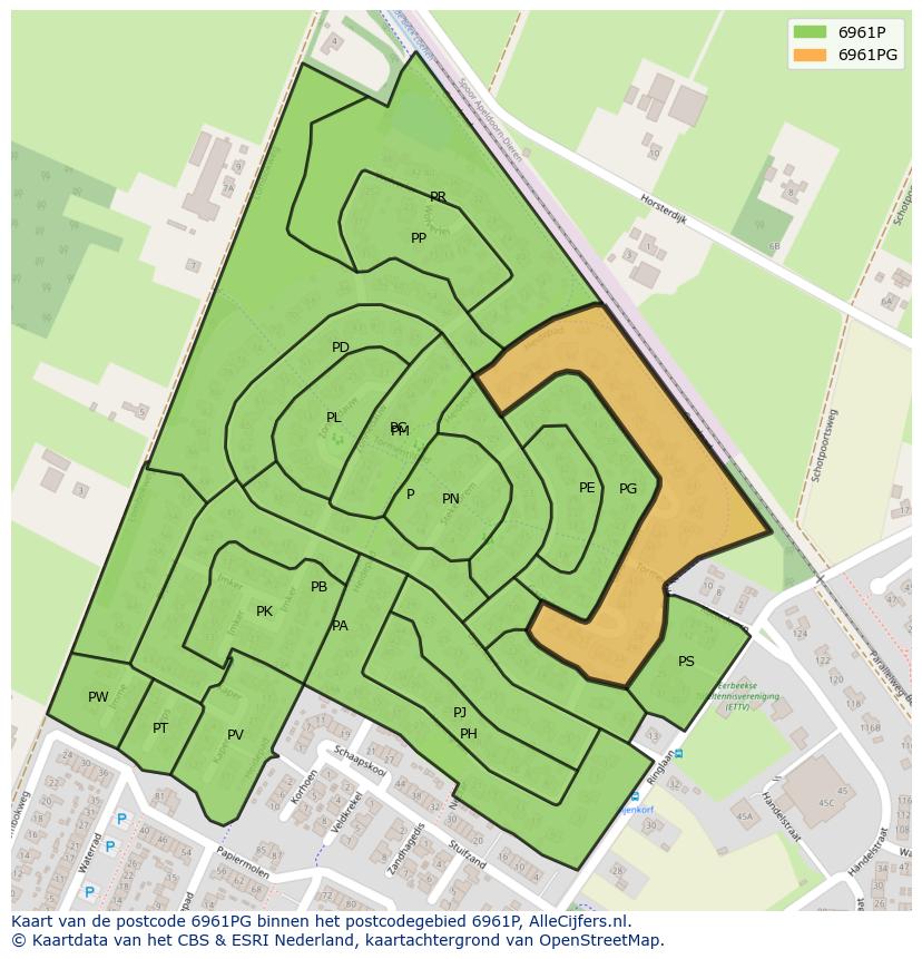 Afbeelding van het postcodegebied 6961 PG op de kaart.