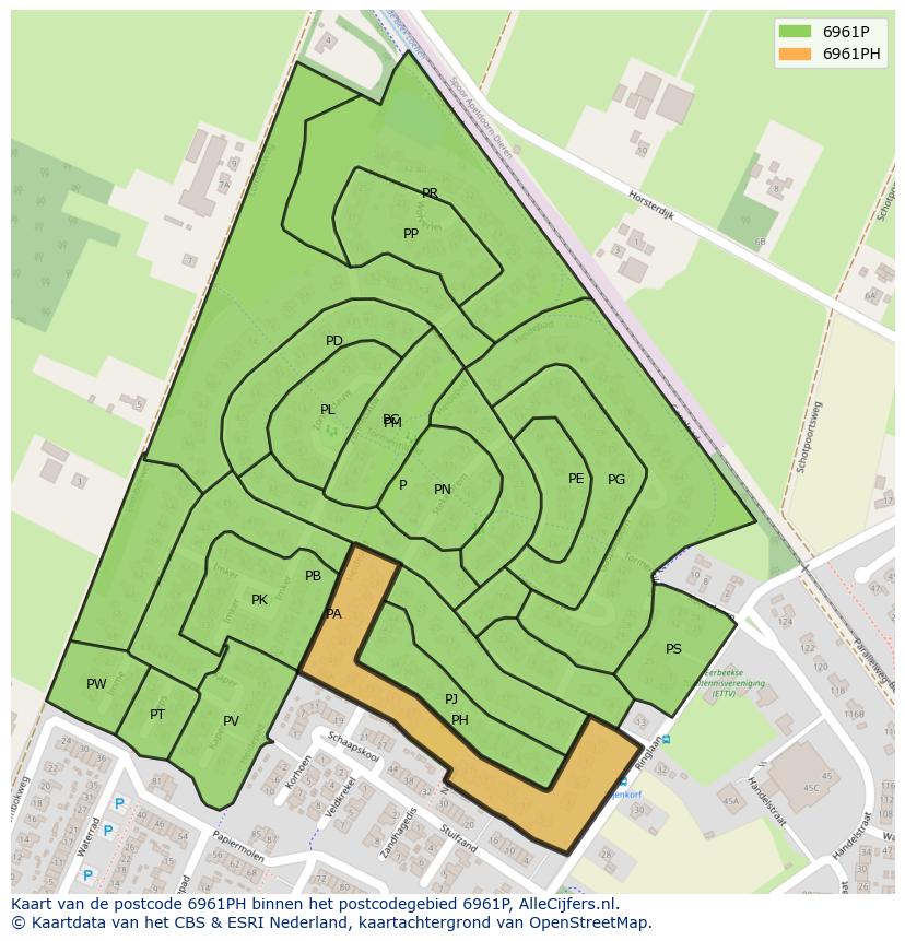 Afbeelding van het postcodegebied 6961 PH op de kaart.
