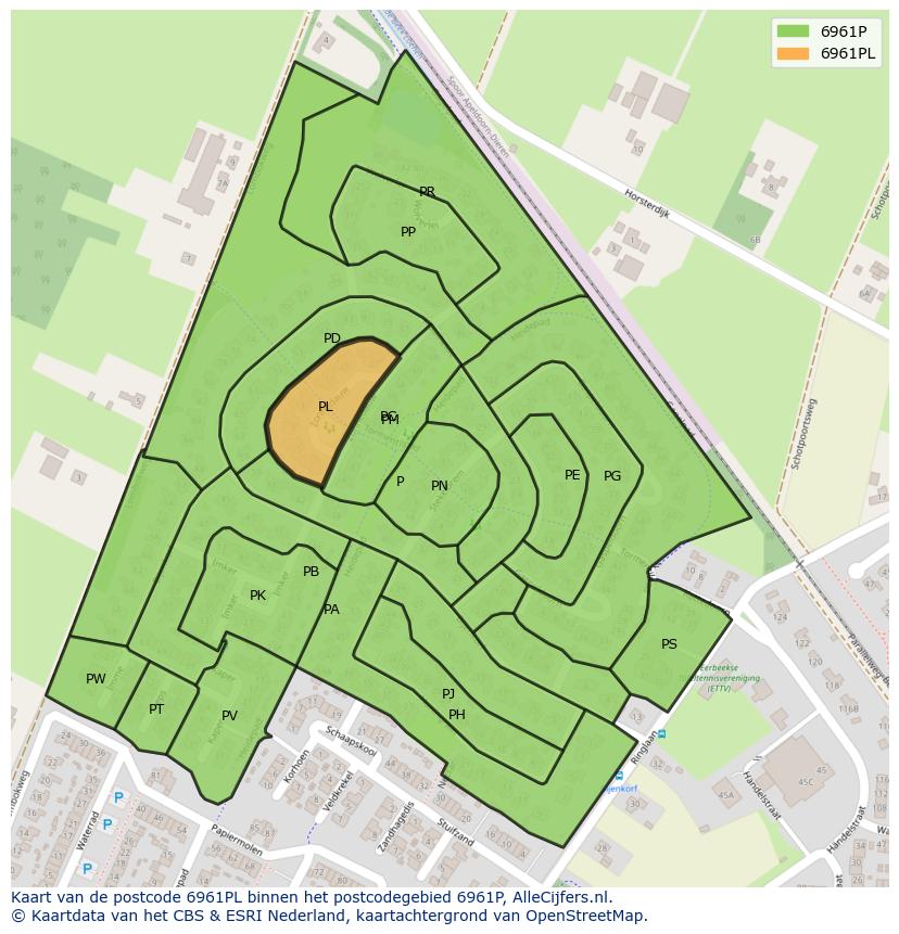 Afbeelding van het postcodegebied 6961 PL op de kaart.