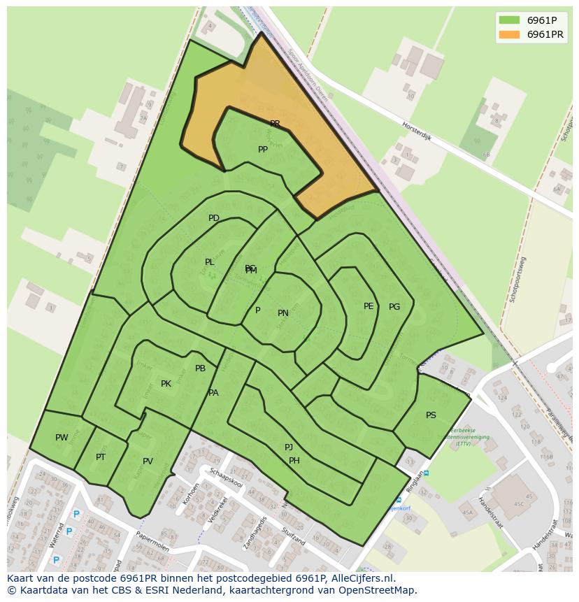 Afbeelding van het postcodegebied 6961 PR op de kaart.