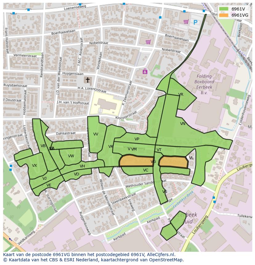 Afbeelding van het postcodegebied 6961 VG op de kaart.