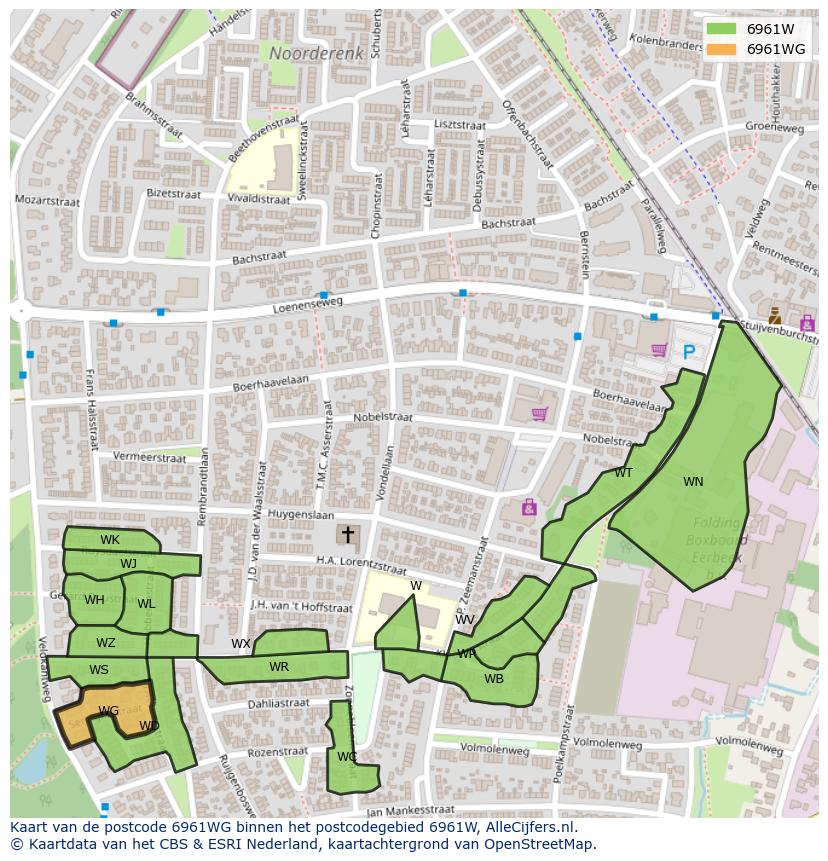 Afbeelding van het postcodegebied 6961 WG op de kaart.