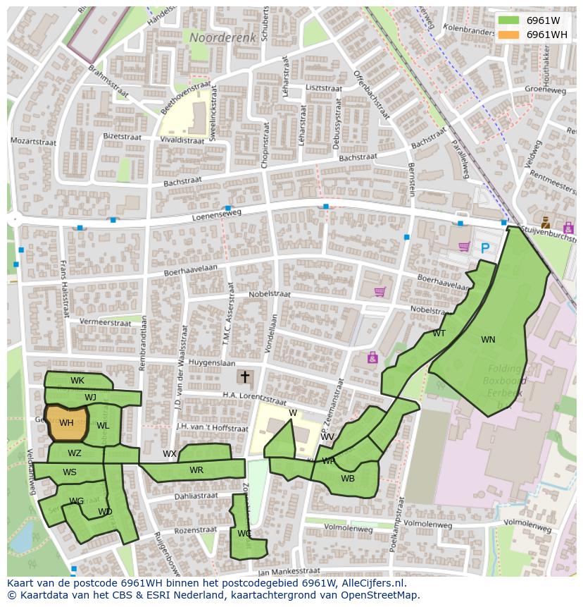 Afbeelding van het postcodegebied 6961 WH op de kaart.