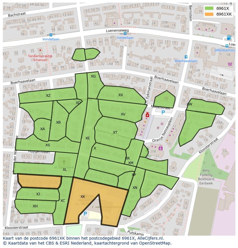 Afbeelding van het postcodegebied 6961 XK op de kaart.
